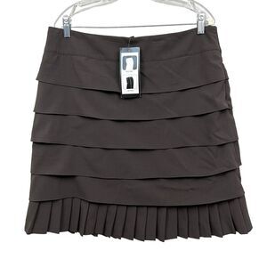 Sandro Sportswear Womens‎ Skirt Tiered Lined Pleated Hem Side Zip Brown Size 14